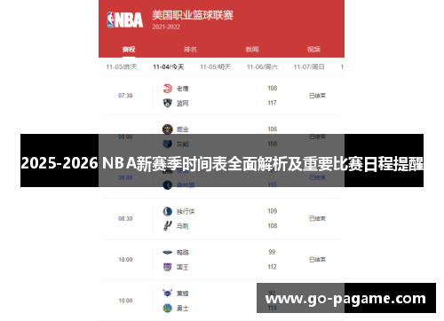 2025-2026 NBA新赛季时间表全面解析及重要比赛日程提醒