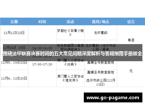 围绕法甲联赛决赛时间的五大常见问题深度解析与答疑指南手册版全